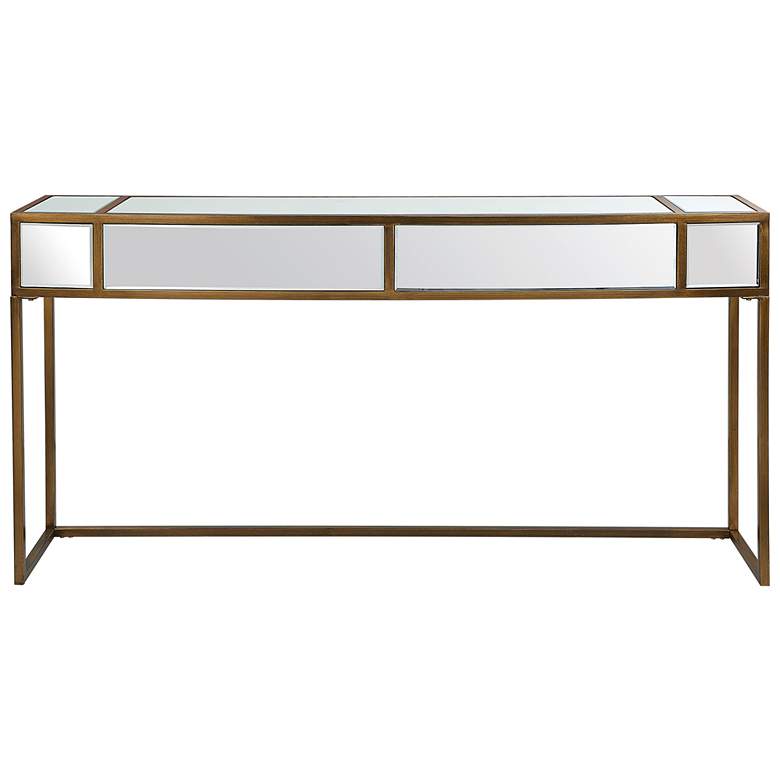 Image 1 Reflect 62"W Brushed Aged Gold and Mirrored Console Table
