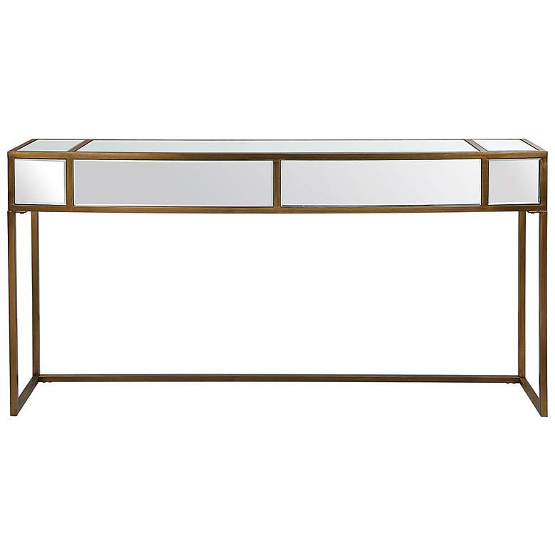 Image 2 Reflect 62"W Brushed Aged Gold and Mirrored Console Table