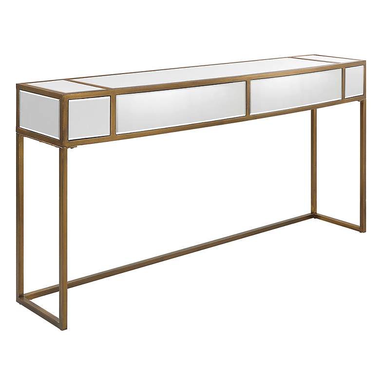 Image 4 Reflect 62"W Brushed Aged Gold and Mirrored Console Table more views