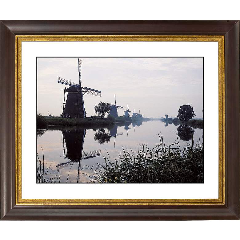 Image 1 Reflected Windmill Gold Bronze Frame 20 inch Wide Wall Art