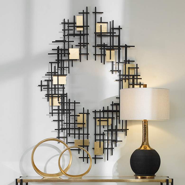 Image 1 Reflection 57 1/2 inchH Black Gold 2-Piece Metal Wall Art Set