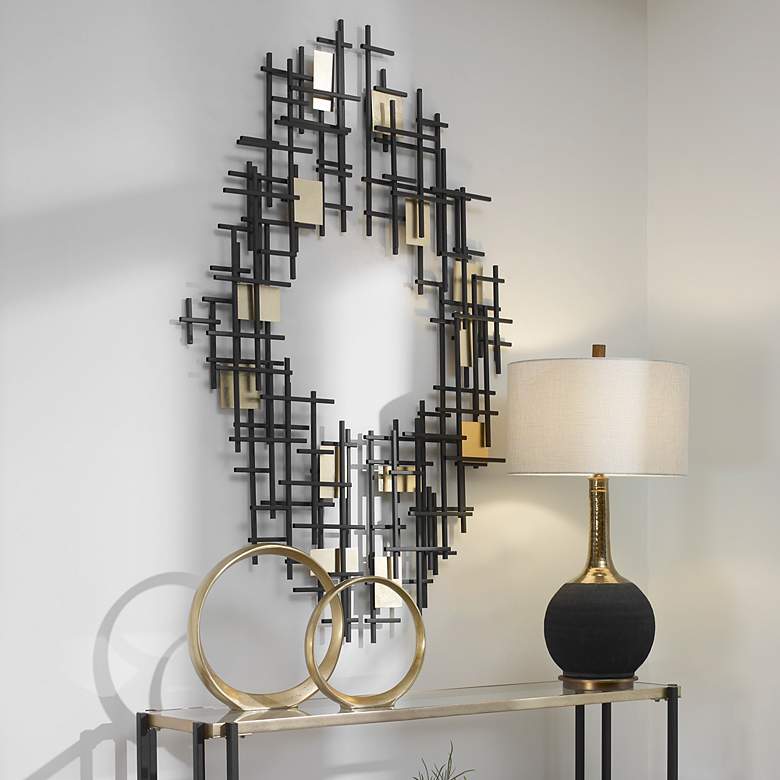 Image 3 Reflection 57 1/2 inchH Black Gold 2-Piece Metal Wall Art Set more views