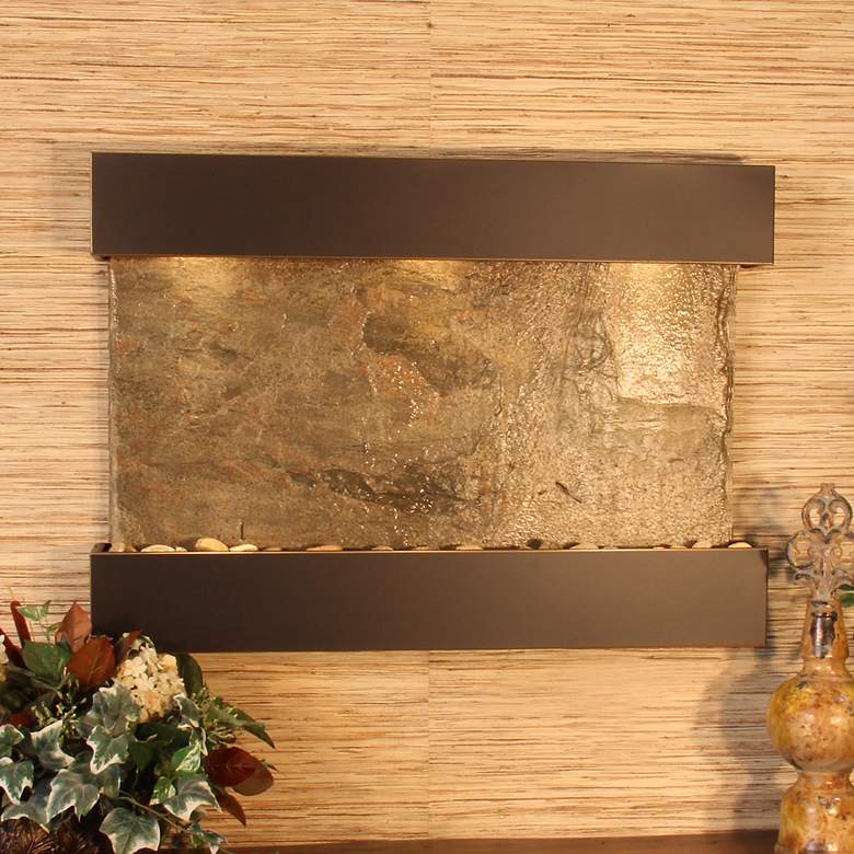 Reflection Creek 27&quot;H Green Slate &amp; Copper Wall Fountain