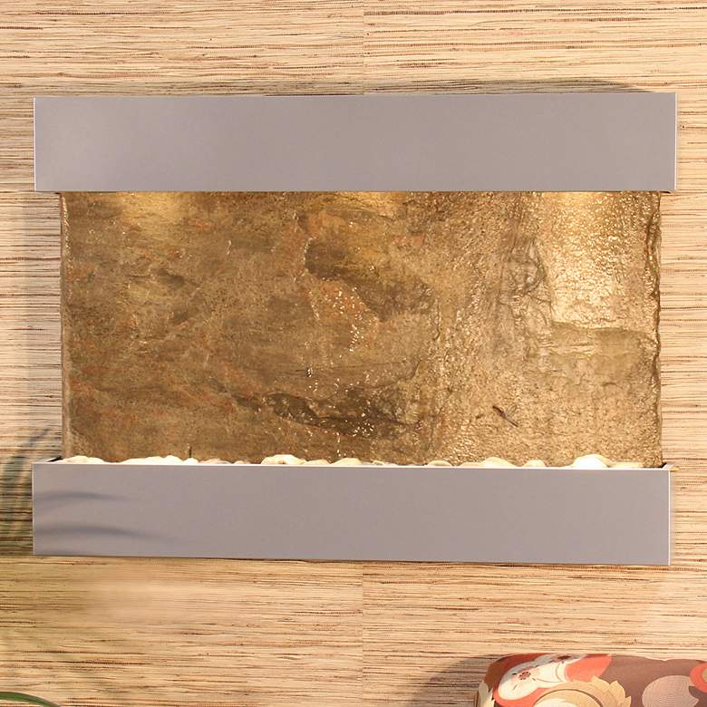 Image 1 Reflection Creek 38" Wide Green Slate Silver Wall Fountain