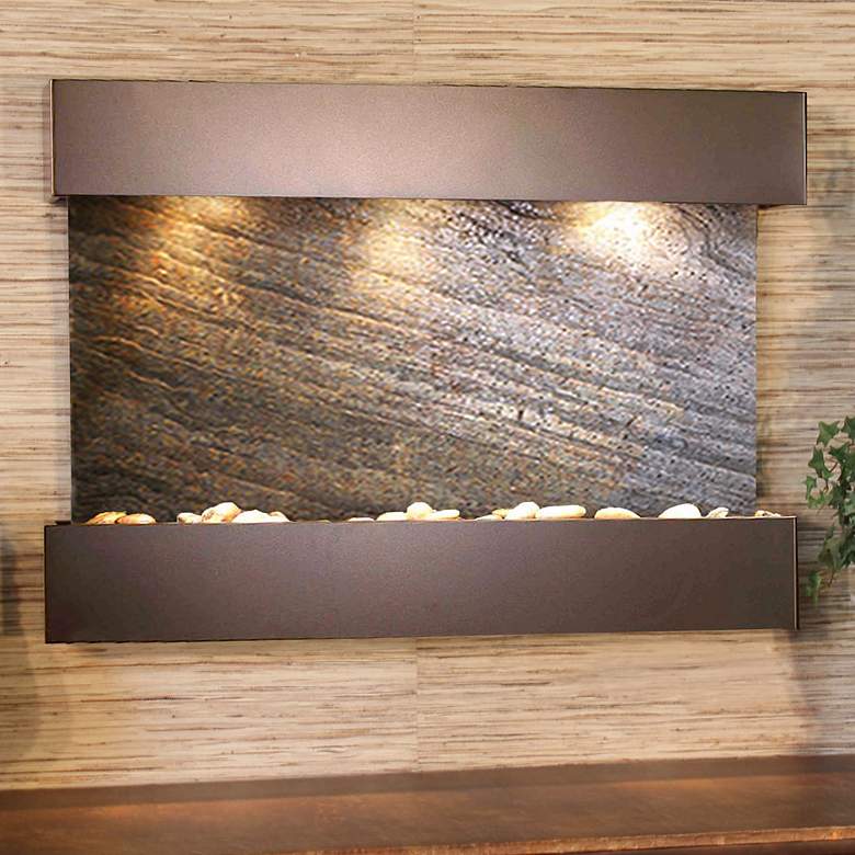 Image 1 Reflection Creek Green Stone Bronze 27" High Wall Fountain