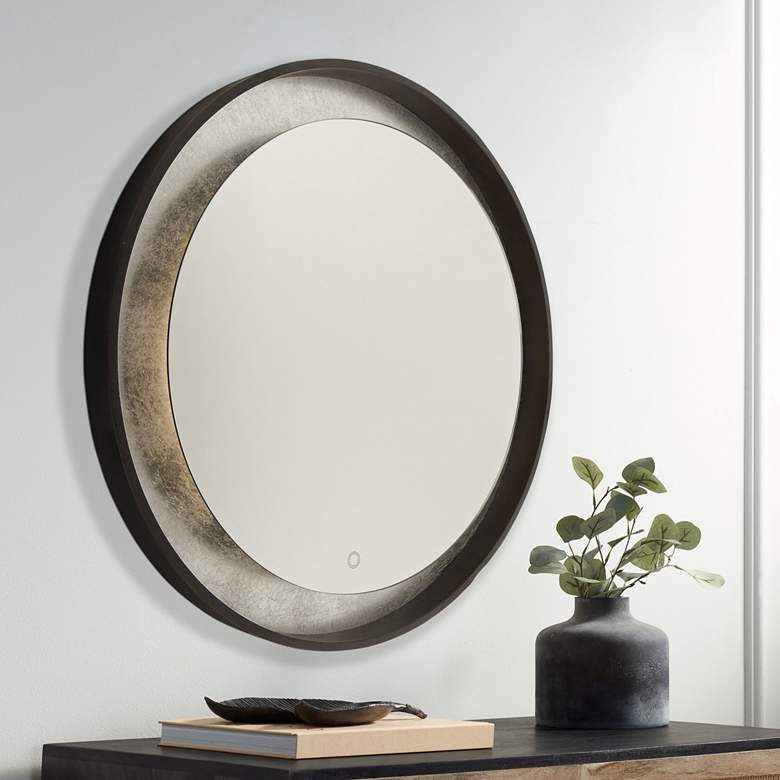 Image 1 Reflections Silver Leaf 31 1/2" Round Backlit LED Mirror