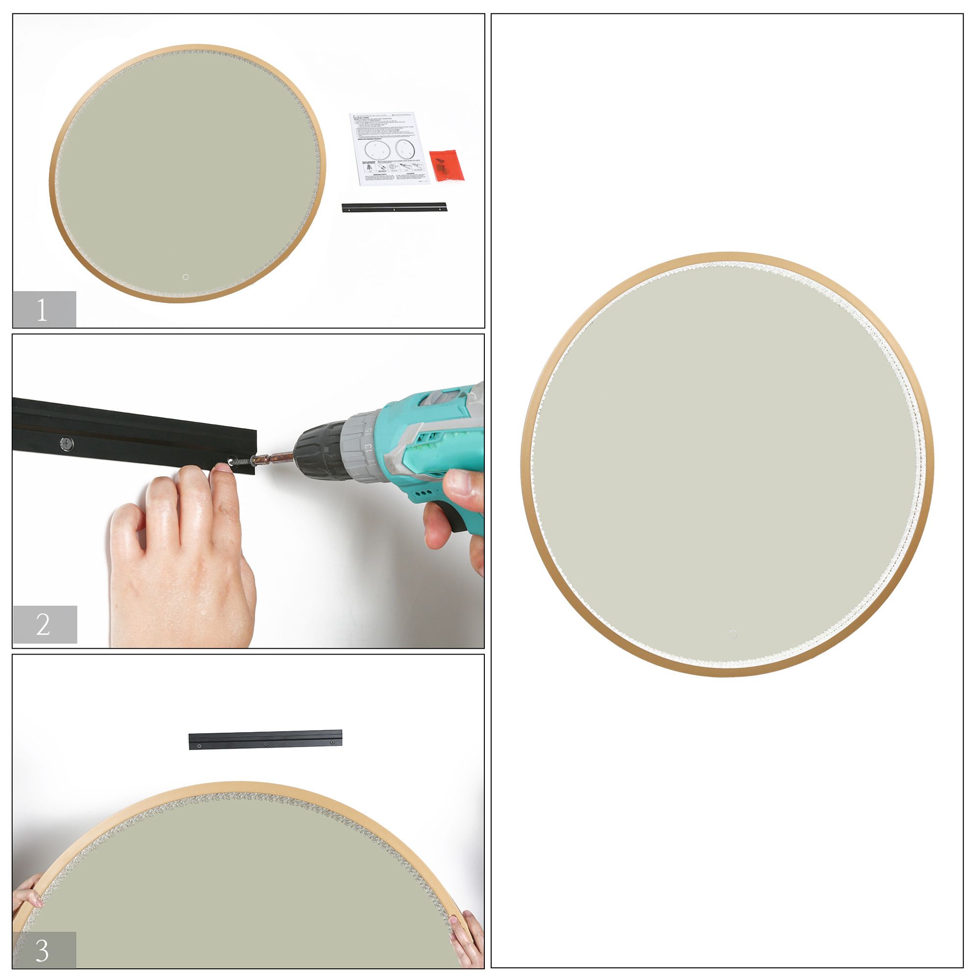 Reflora 36" Wide Gold Round LED Dimmable Bathroom Vanity Mirror