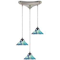 Refraction 10&quot; Wide 3-Light Pendant - Polished Chrome with Caribbean G