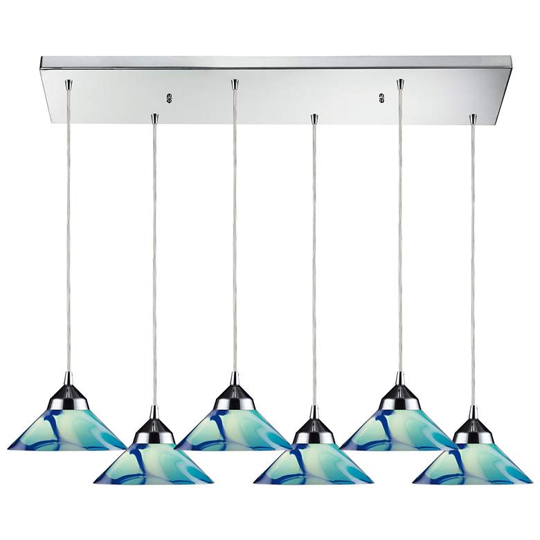 Image 1 Refraction 30 inch Wide 6-Light Pendant - Polished Chrome with Caribbean G
