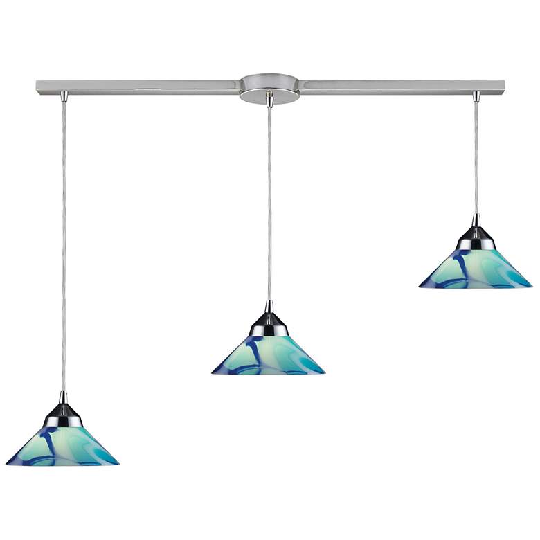 Image 1 Refraction 36 inch Wide 3-Light Pendant - Polished Chrome with Caribbean G