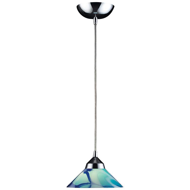Image 1 Refraction 7 inch Wide 1-Light Pendant - Polished Chrome with Caribbean Gl