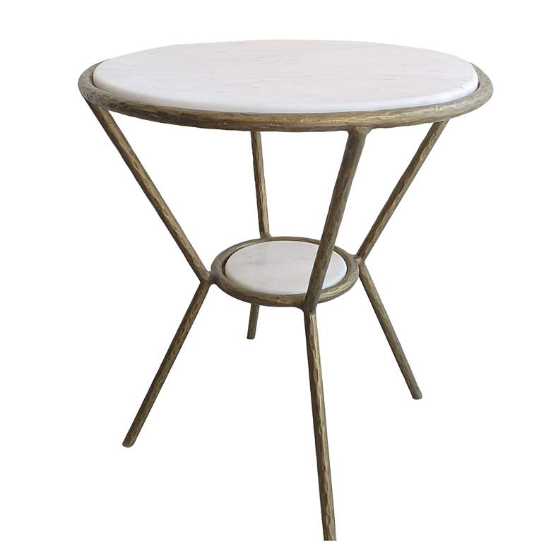Image 2 Refuge 23" Wide Antique Gold and White Marble Side Table
