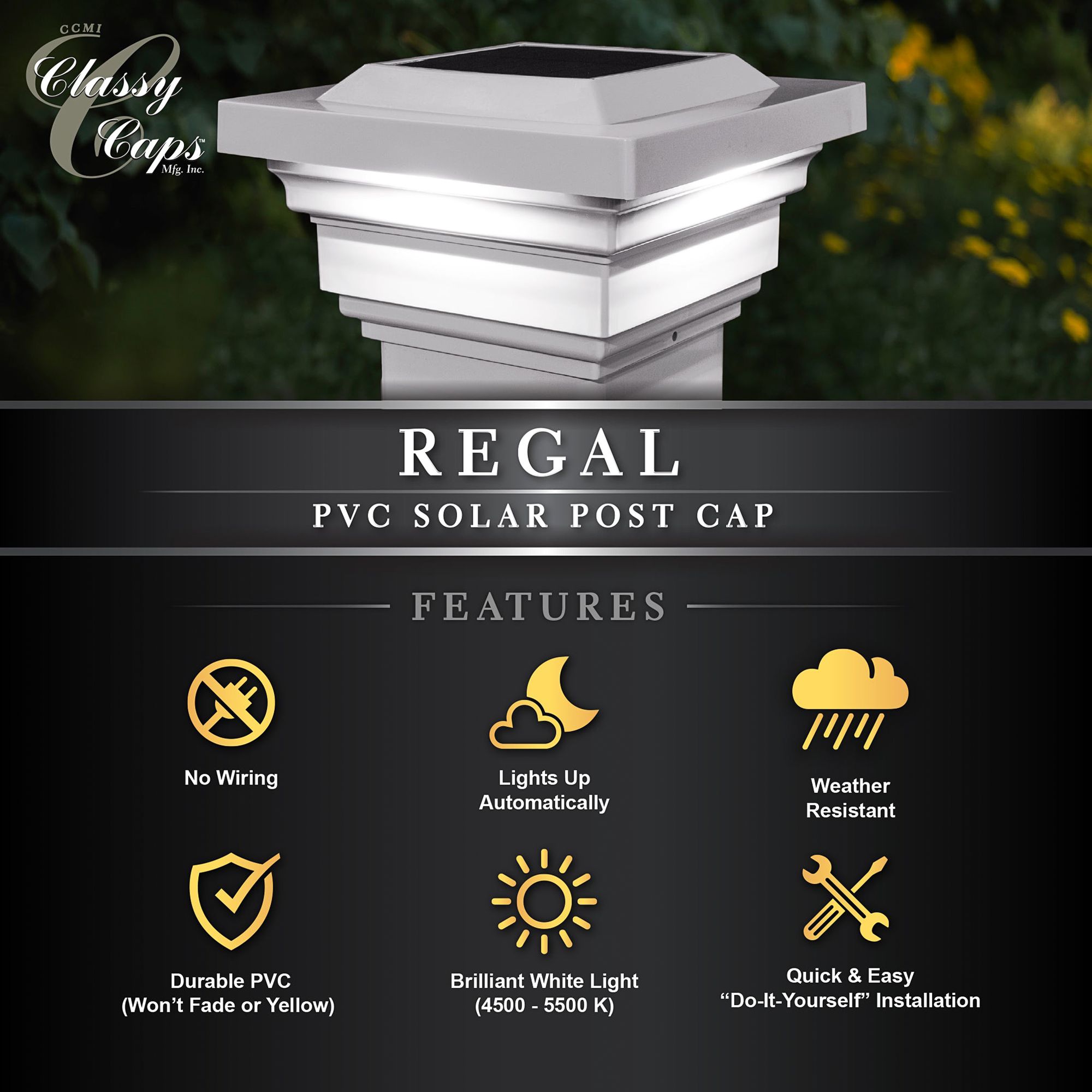 Watch A Video About the Regal White Outdoor Solar LED Post Cap