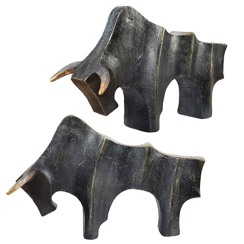 Image 2 Regal Bull Dark Bronze 2-Piece Figurines Set