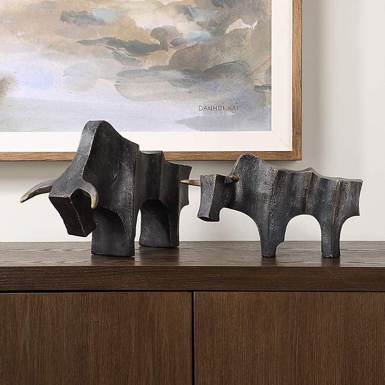 Image 3 Regal Bull Dark Bronze 2-Piece Figurines Set more views