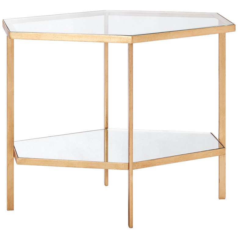 Image 1 Regal Gold 25 inch Wide Glass Top Hexagonal Modern Side Table