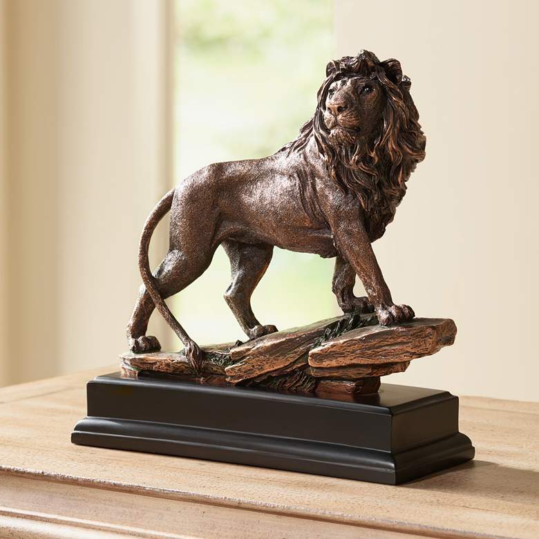 Image 1 Regal Lion 11 inch High Sculpture in a Bronze Finish