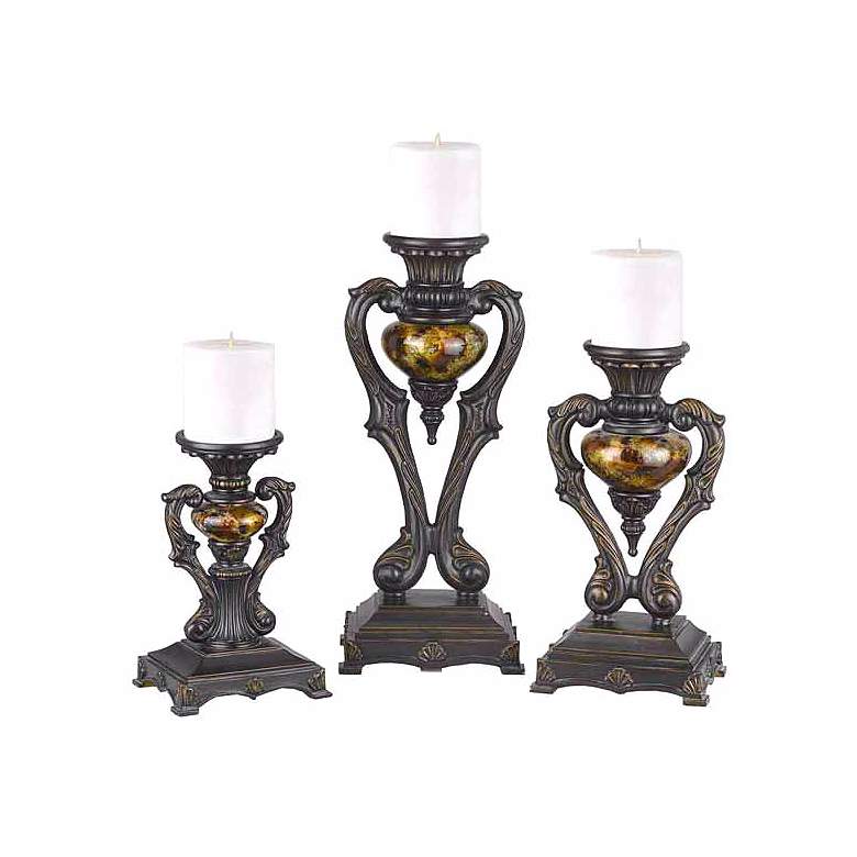 Image 1 Regal Painted Glass Pillar Candle Holder Set of 3