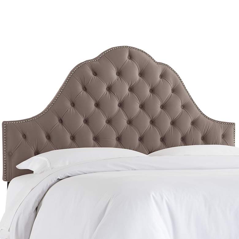 Image 1 Regal Smoke Button Tufted Arched Queen Headboard