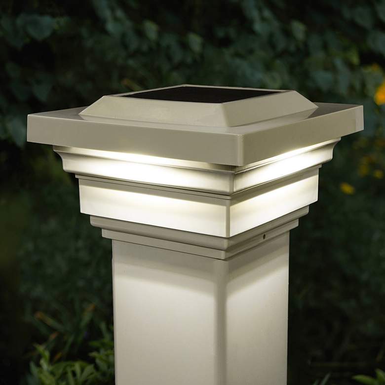 Image 2 Regal Tan 4" Outdoor LED Solar Power Cap Light more views