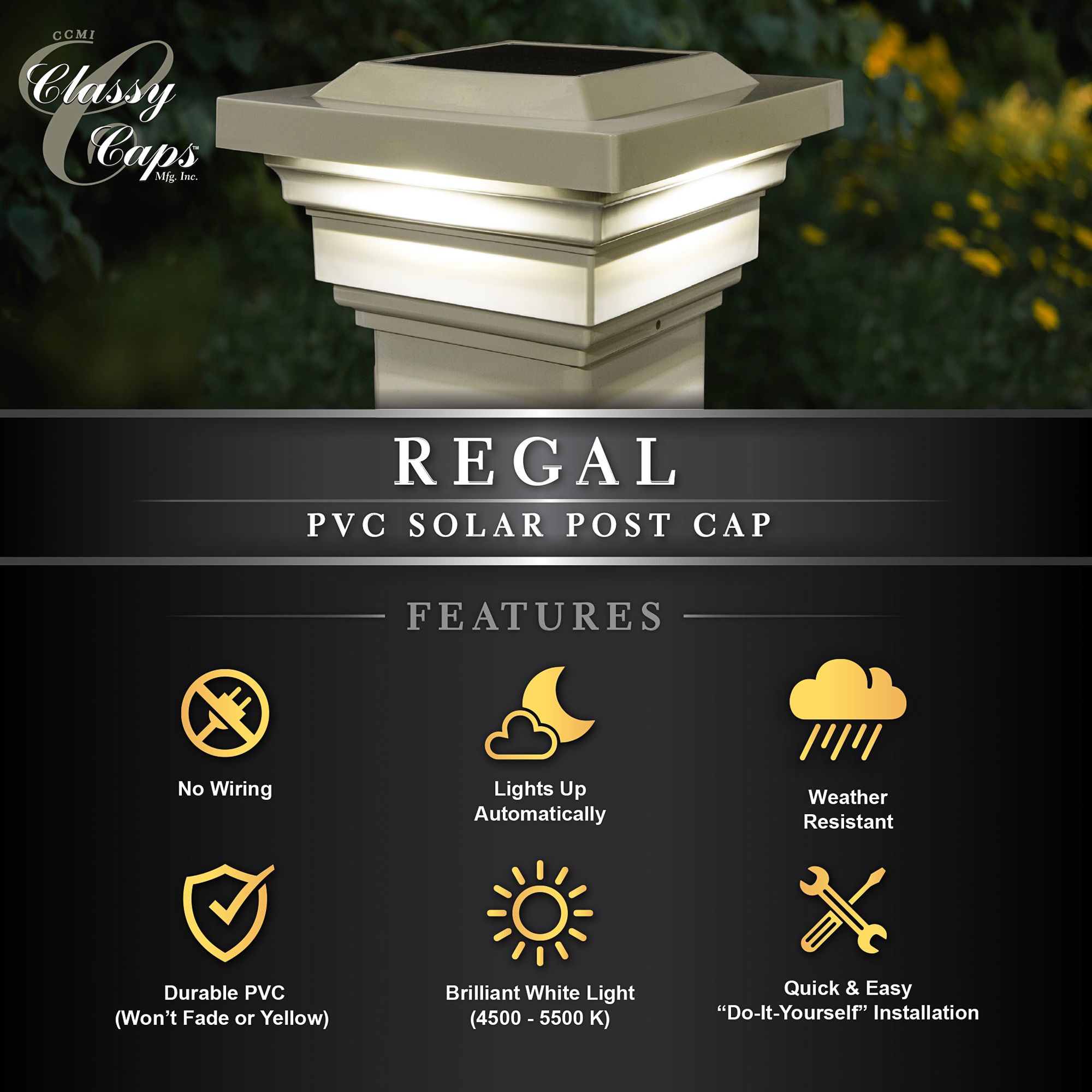Watch A Video About the Regal Tan Outdoor LED Solar Power Cap Light