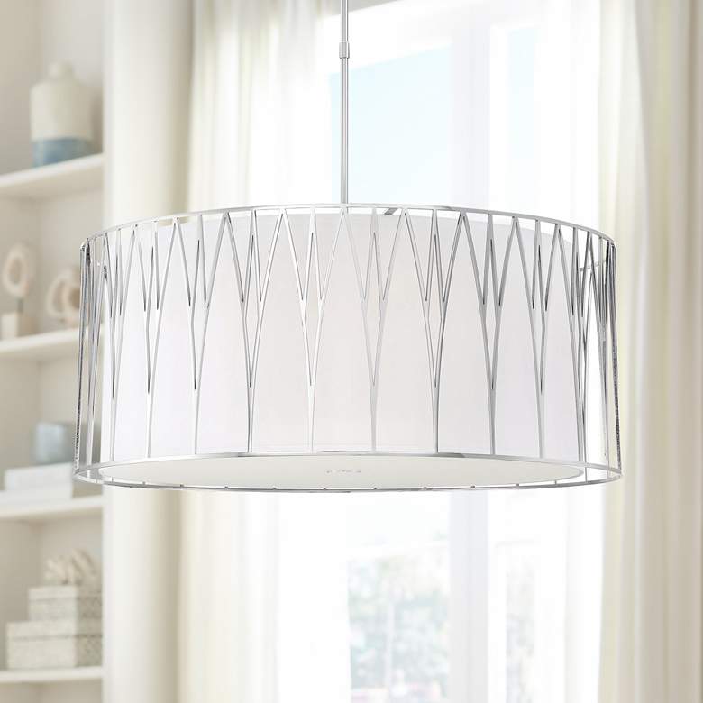 Image 1 Regal Terrace 32"W Polished Nickel LED Drum Pendant Light