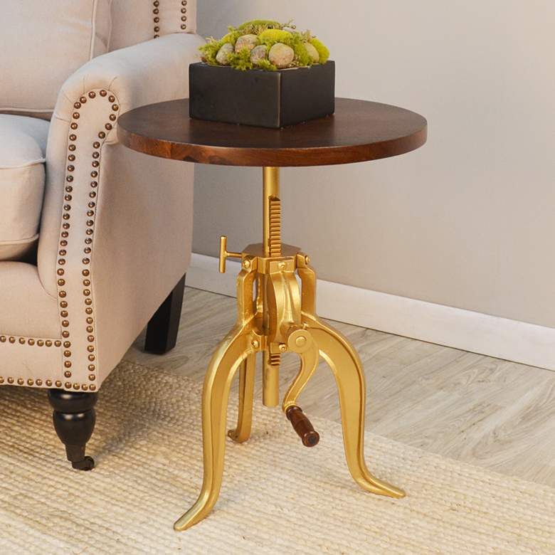 Image 1 Regan 18" Wide Elm Gold Adjustable Crank Accent Table