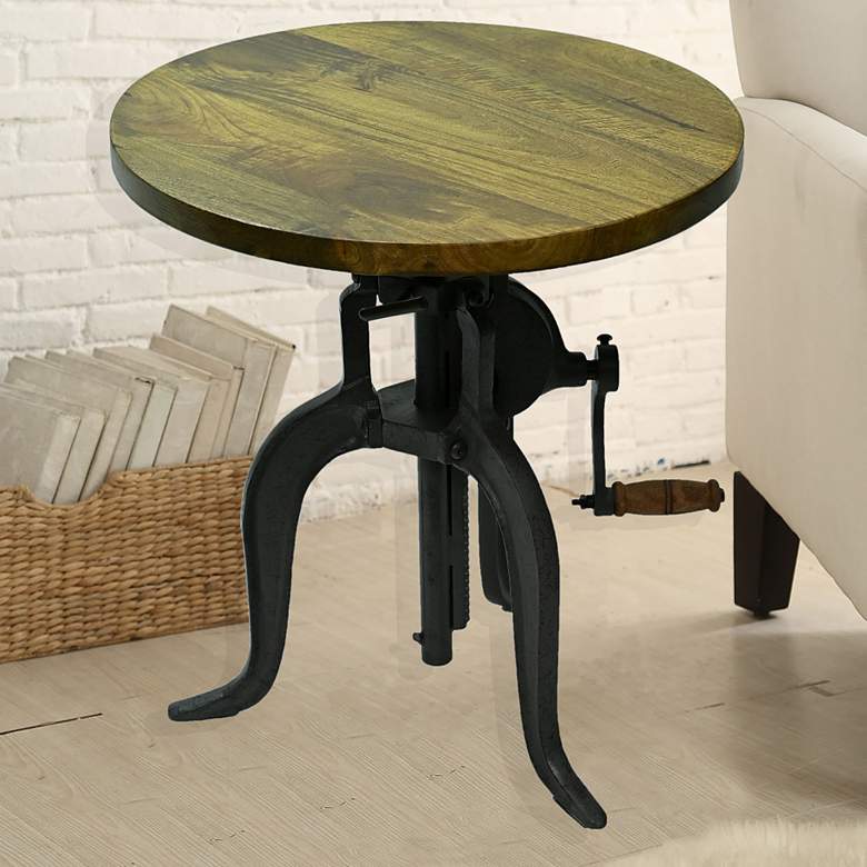 Image 1 Regan 18" Wide Oak Industrial Adjustable Crank Accent Table