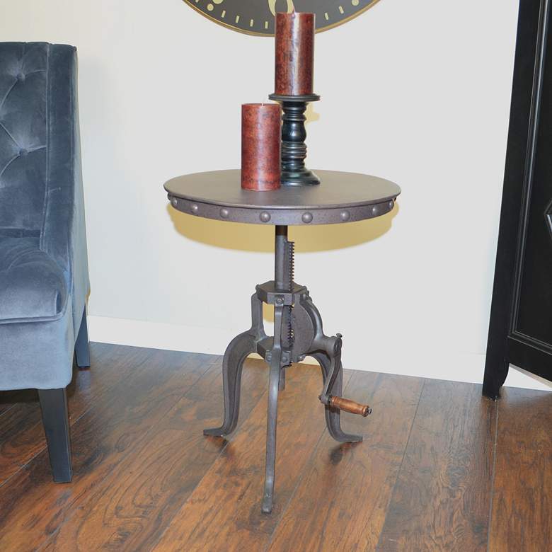 Image 5 Regan 18"W Industrial Iron Adjustable Crank Accent Table more views