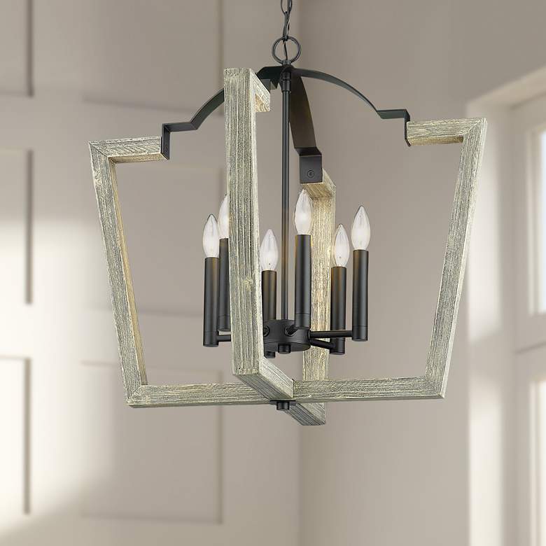 Image 1 Regan 25 1/2" Wide Natural Black and Light Wood Pendant Light