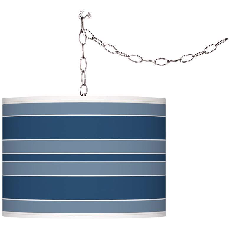 Image 1 Regatta Blue Bold Stripe Giclee Glow Plug-In Swag Pendant
