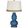 Regatta Blue Double Gourd Table Lamp with Scallop Lace Trim