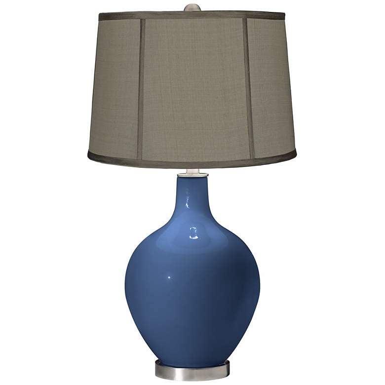 Image 1 Regatta Blue Gray Dupioni Silk Shade Ovo Table Lamp