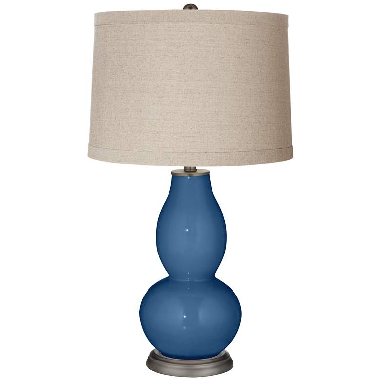Image 1 Regatta Blue Linen Drum Shade Double Gourd Table Lamp