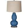 Regatta Blue Linen Drum Shade Double Gourd Table Lamp