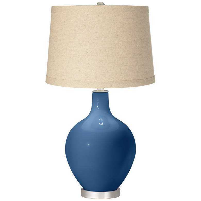 Image 1 Regatta Blue Oatmeal Linen Shade Ovo Table Lamp