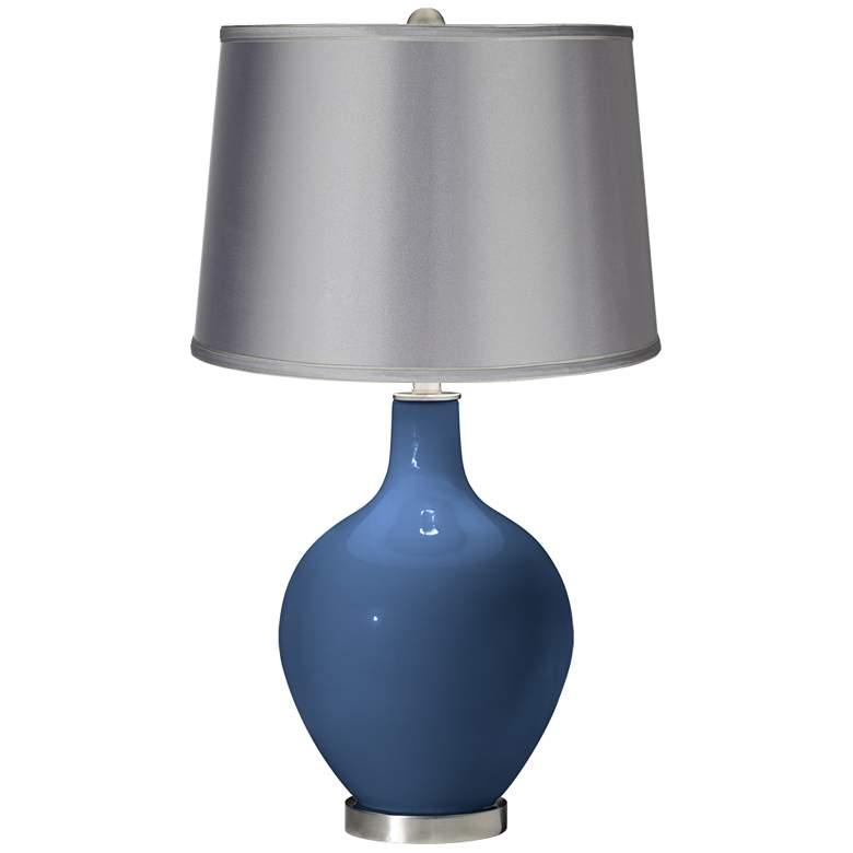 Image 1 Regatta Blue - Satin Light Gray Shade Ovo Table Lamp