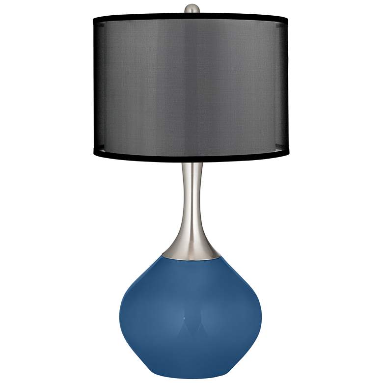 Image 1 Regatta Blue Spencer Table Lamp with Organza Black Shade