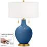 Regatta Blue Toby Brass Accents Table Lamp with Dimmer