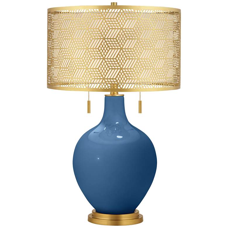 Image 1 Regatta Blue Toby Brass Metal Shade Table Lamp