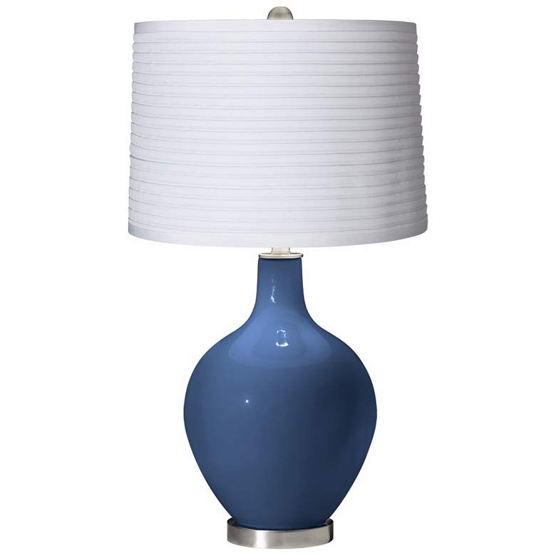 Image 1 Regatta Blue White Pleated Shade Ovo Table Lamp