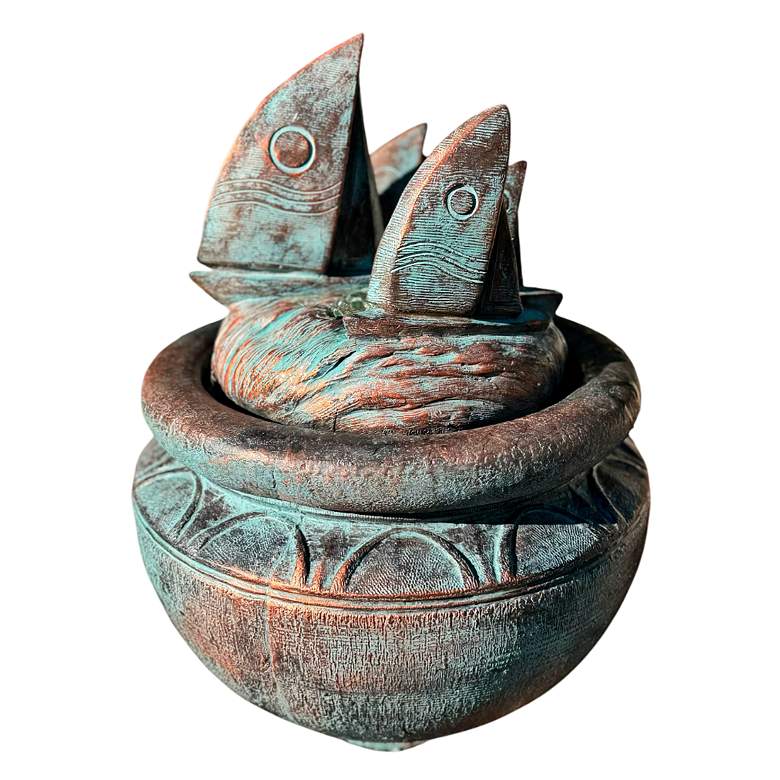 Image 1 Regatta Sailing Ships 22" High Bronze LED Bubbler Fountain