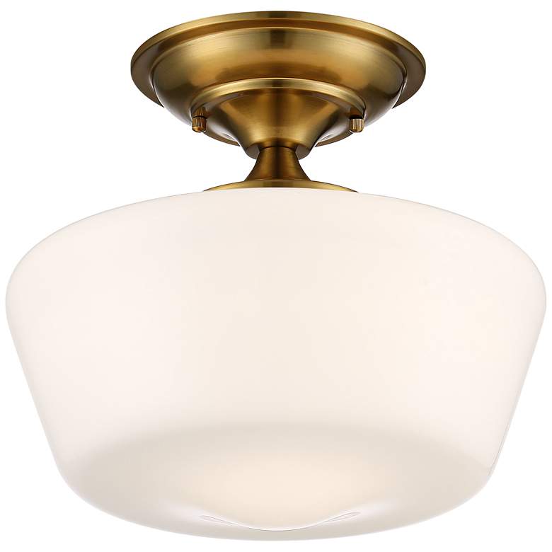 Image 2 Regecy Hill Soft Gold 12 inch White Glass Schoolhouse Ceiling Light