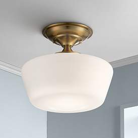 Image1 of Regecy Hill Soft Gold 12" White Glass Schoolhouse Ceiling Light