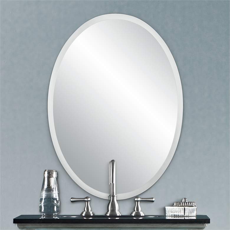 Image 1 Regency 22" x 30" Beveled Glass Frameless Oval Wall Mirror