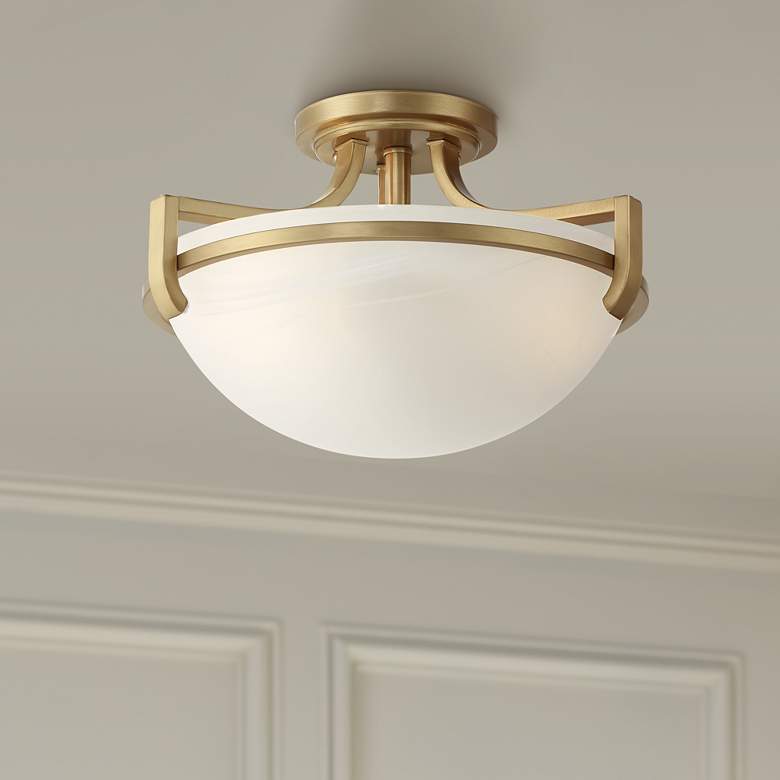 Image 1 Regency Hil Mallot 13" Wide Soft Gold and Glass Ceiling Light