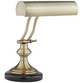Image2 of Regency Hill 12" Antique Brass and Marble Banker's Piano Desk Lamp