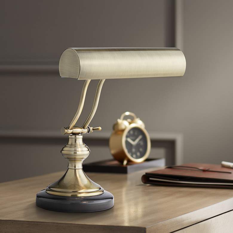 Image 1 Regency Hill 12" Antique Brass and Marble Banker's Piano Desk Lamp