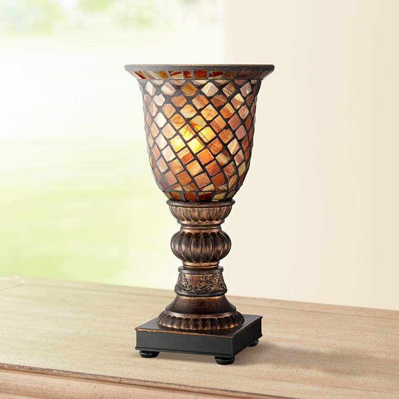 Image 2 Regency Hill 12" High Mosaic Amber and Brown Glass Uplight Accent Lamp