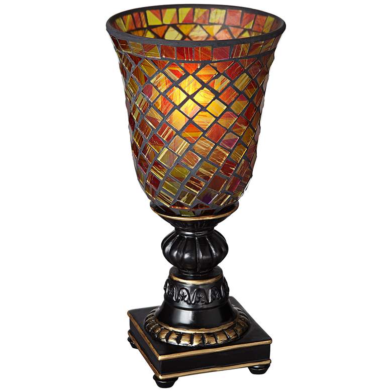 Image 7 Regency Hill 12" High Mosaic Amber and Brown Glass Uplight Accent Lamp more views